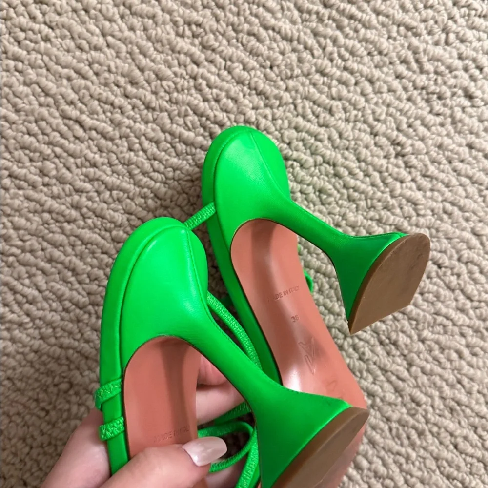 Authentic Amina Muaddi Neon Green Strappy Sandals - Picture 4 of 7